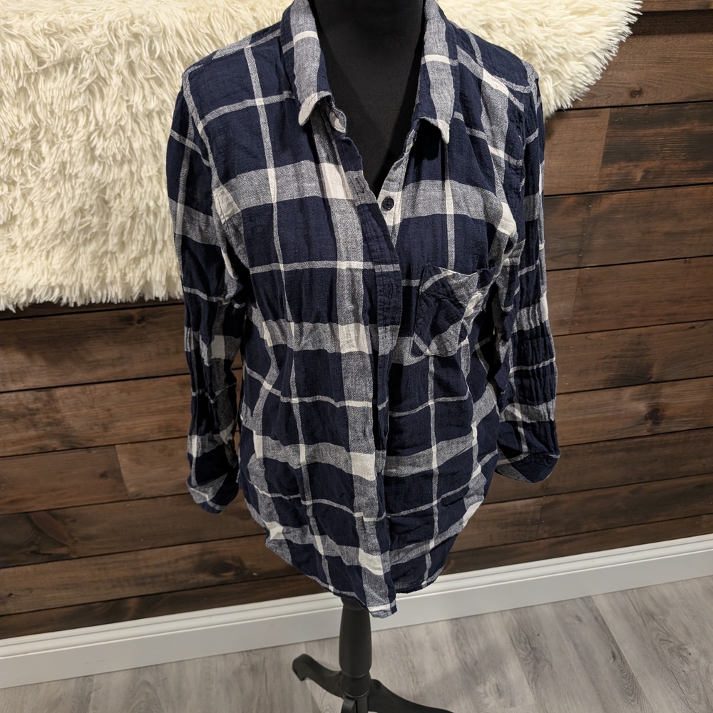 Rails Navy and White Plaid Button Down Shirt